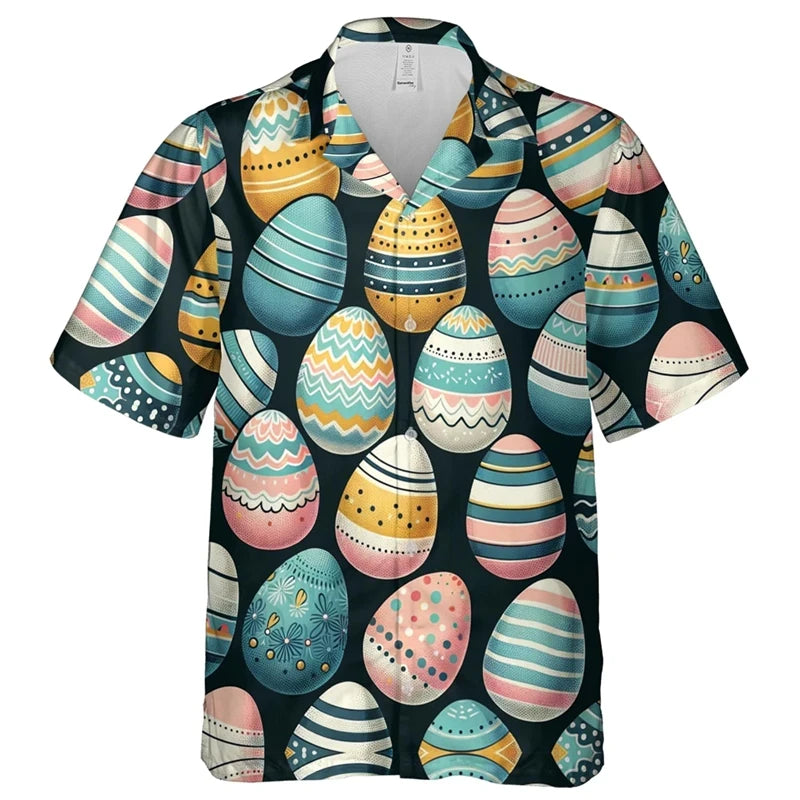 Happy Easter Day Graphic Beach Shirt,  Fashion Gifts,  Short Sleeve,  Cartoon Rabbit/ Egg