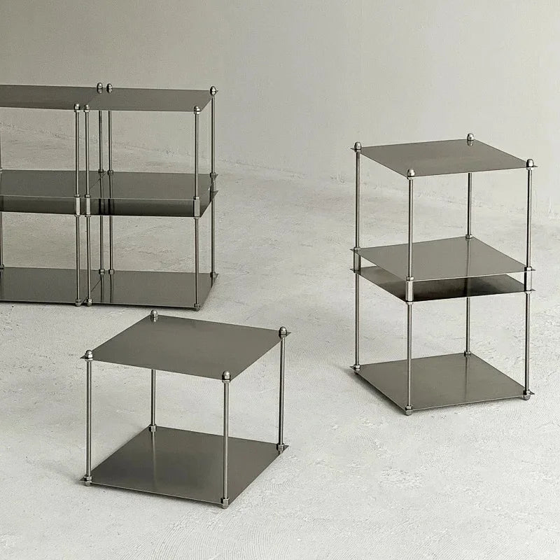 Stainless Steel Metal Modular Storage Rack Floor Stand.  Living Room Edge Bedside Table,  Simple Edge Coffee, Movable Corner