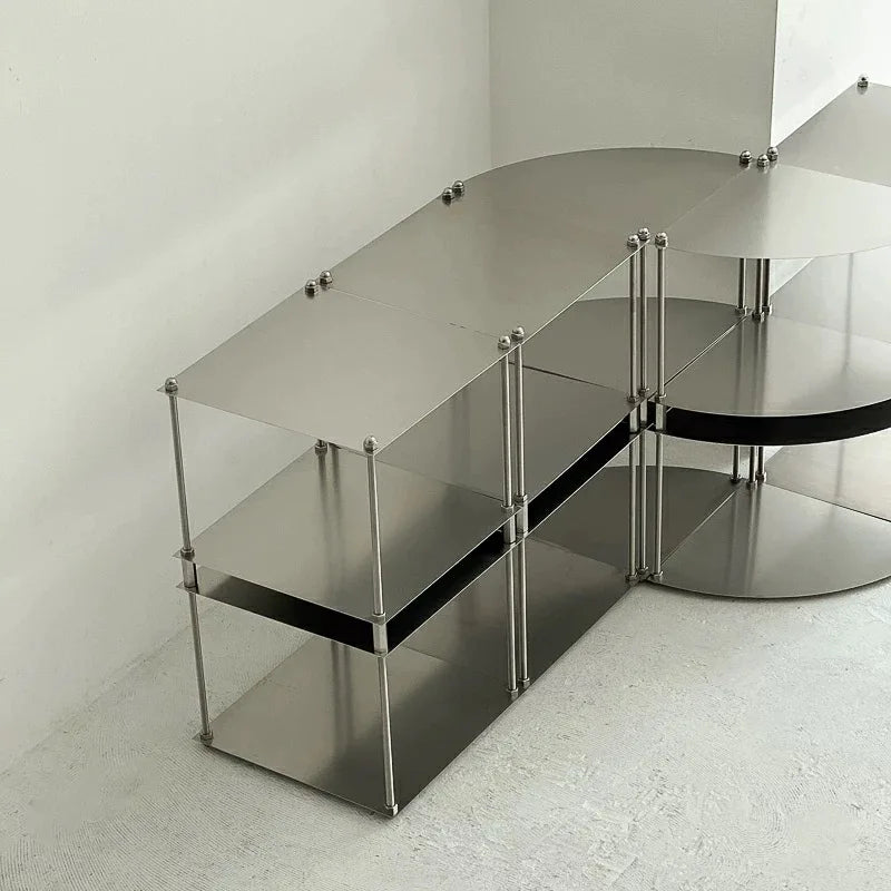 Stainless Steel Metal Modular Storage Rack Floor Stand.  Living Room Edge Bedside Table,  Simple Edge Coffee, Movable Corner