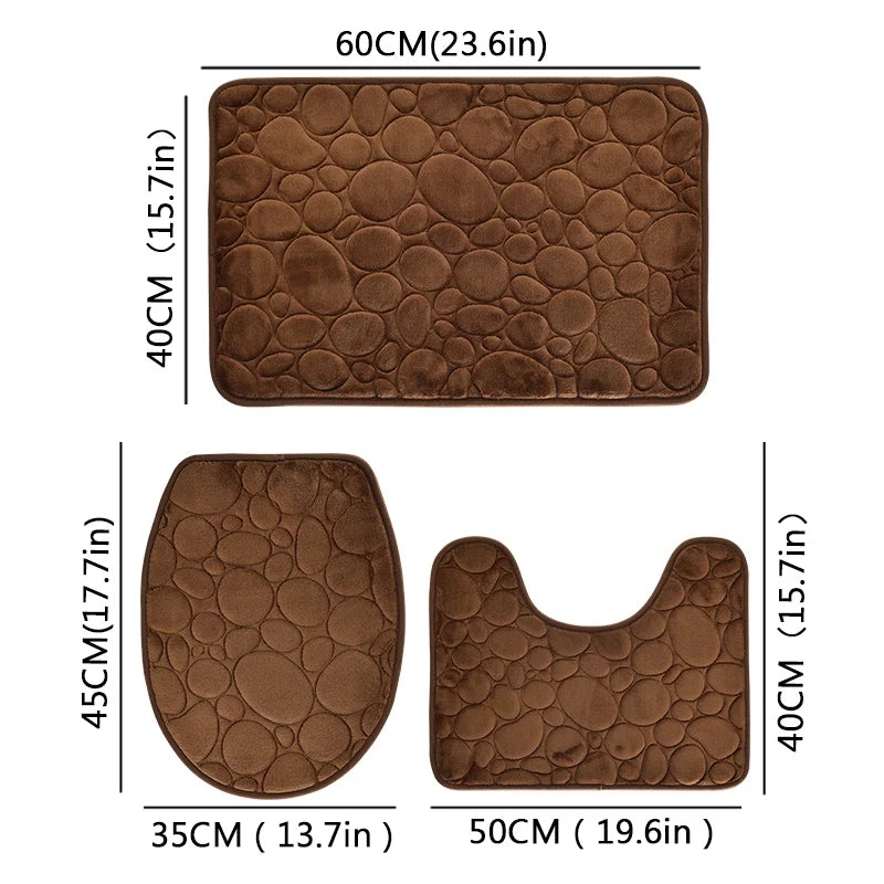 1 Set of Solid Color Simple Bathroom Water-absorbing and Non-slip Floor Mat Stone Pattern, Comfortable and Soft, Three-piece Set