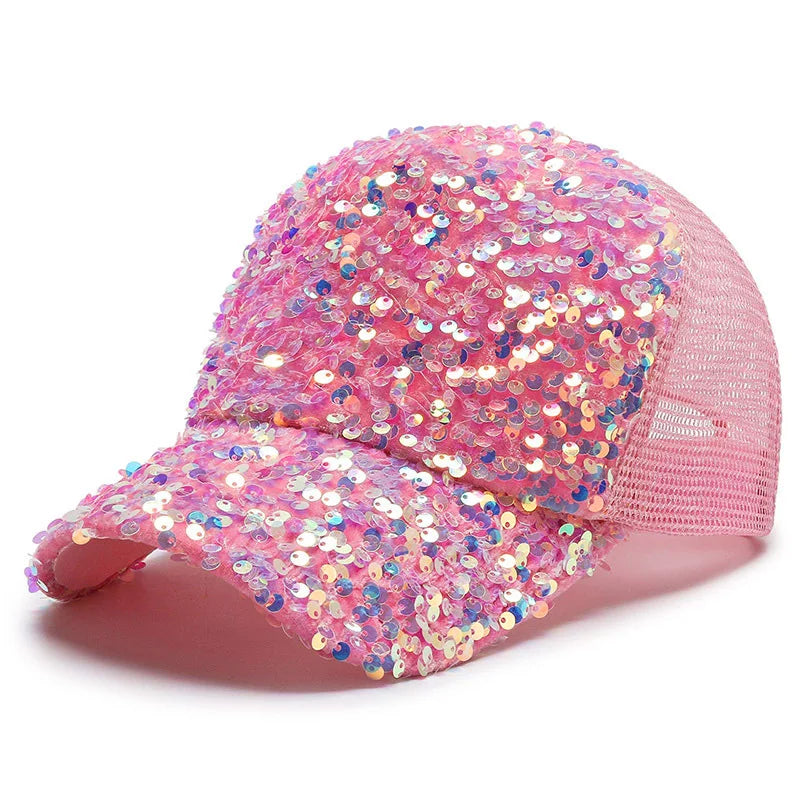 Girls' Sparkling Sequin Baseball Cap - Breathable Mesh Sun Hat with Snapback Closure for Spring/Summer Outdoor Activities Casual.  BLUE is gone.  All other colors are GOOD.