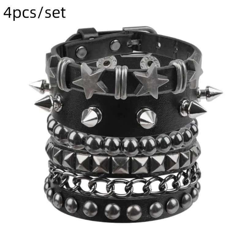 1 Set Bracelets For Men and  Women.   Spike,  Rivets, PU Leather Bracelet Bangles,  Jewelry Gift