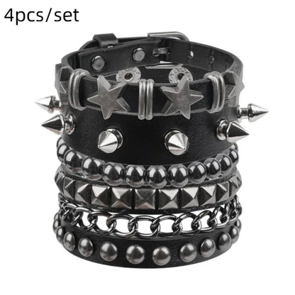 1 Set Bracelets For Men and  Women.   Spike,  Rivets, PU Leather Bracelet Bangles,  Jewelry Gift