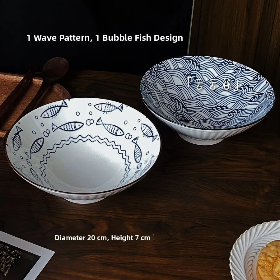 Large Size Hand-Painted Japanese Bowl for Soup,  Ramen, Etc.