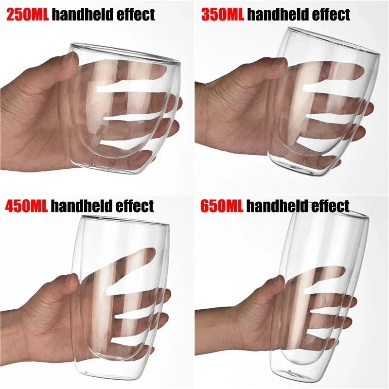 Heat Resistant Double Walled Glass Cup 80-650Ml Beer Milk Coffee Water Cups.  Transparent Cup,   Glass Drinkware Mug Set