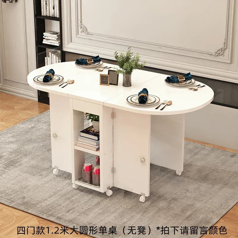 The household folding dining table is mobile and extensive and the is multi-functional