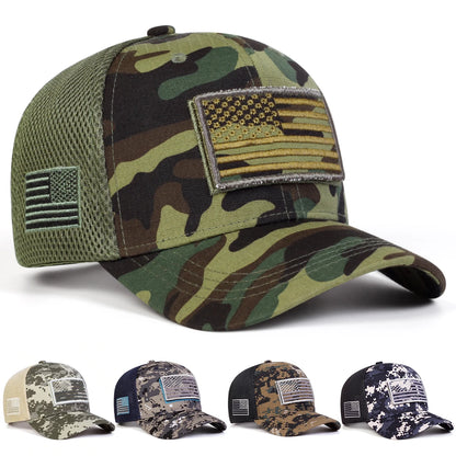 Unisex American Flag Embroidery Camouflage Baseball Net Caps.  Adjustable Sunscreen Cap