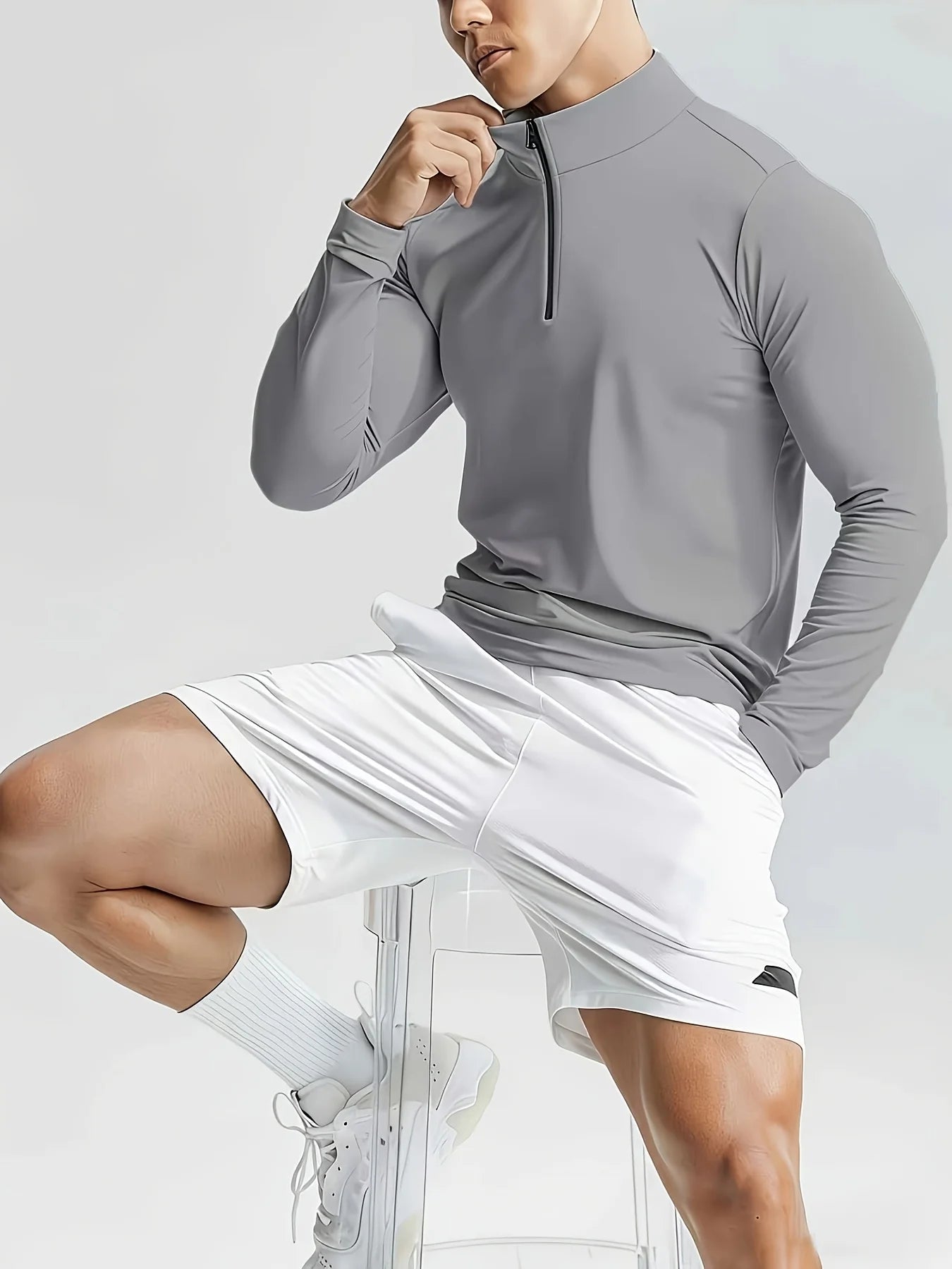 Men's Quick Dry Half-Zip Long Sleeve Sport Shirt.  Solid Colors,  Breathable,  Gym Fitness,  Running, ,Multi Colors, 1PC Workout Yoga