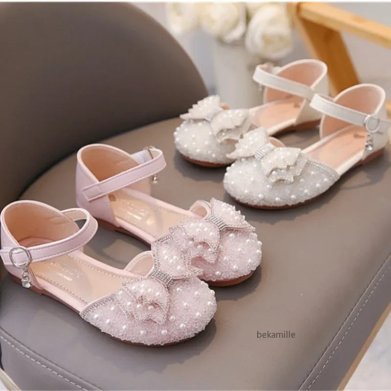 Spring and Summer Girls' Princess Shoes,  Sandals,  Flat  Kids Dresses Shoes with Pearl  for Kids and Teens