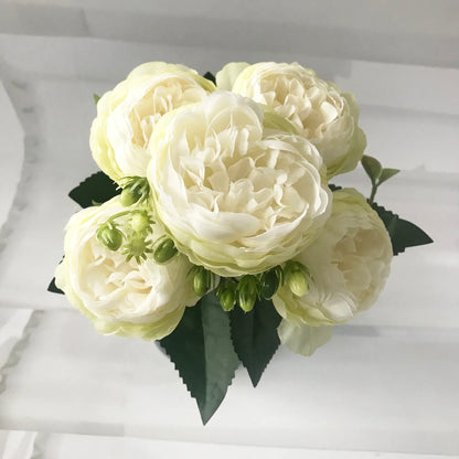 30cm Rose, Pink Silk Peony Artificial Flowers Bouquet  . 5 Big Head and 4 Bud  for Home Wedding Decoration indoor