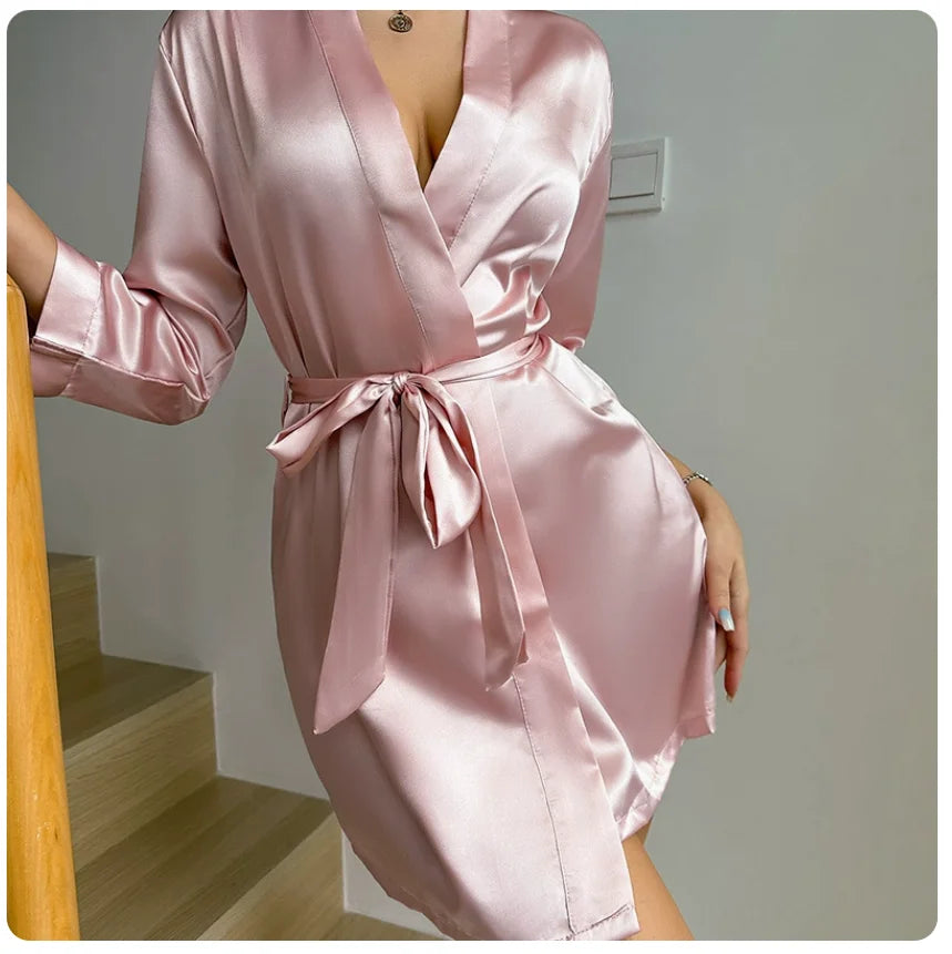 Women's Short Kimono-Style Robe,  Silky Satin Bathrobe,  Bride/ Bridesmaids Getting Ready, Sleepwear Soft Nightgown