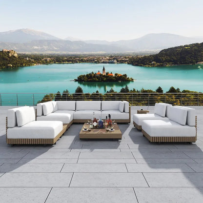Modern Luxury Outdoor Garden Patio Furniture Teak Sofa Set Teak Outdoor Furniture.   Several arrangements and Furniture pieces to pick from.