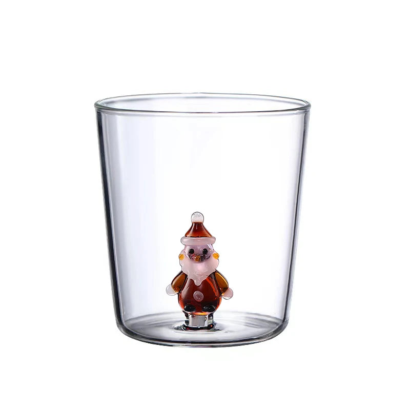 300ml Christmas 3D Glass Cup With Figurine Inside Stemless Glass For Wine Water Milk Goblet-drinking Glass Coffee Mug 1/2/4pcs