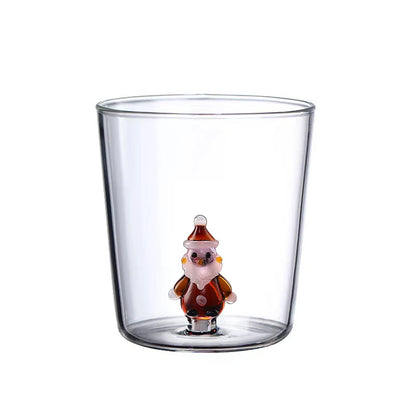 300ml Christmas 3D Glass Cup With Figurine Inside Stemless Glass For Wine Water Milk Goblet-drinking Glass Coffee Mug 1/2/4pcs