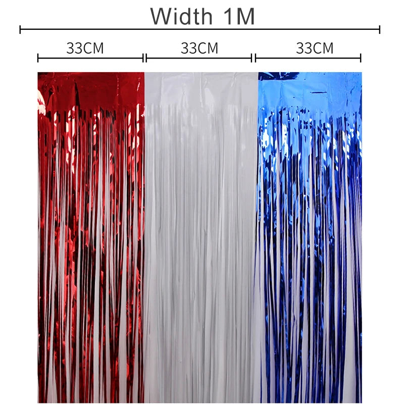 Patriotic  Decorations, Red White and Blue  Streamers, Foil Fringe Curtains Photo booth Props,  Party Backdrop.  Different lengths offered