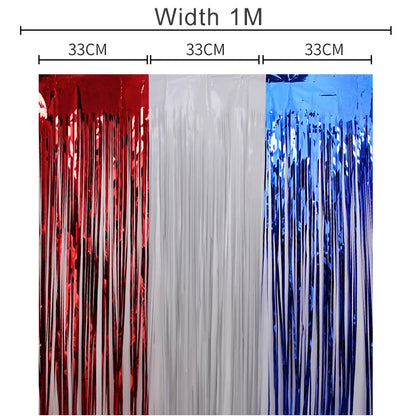 Patriotic  Decorations, Red White and Blue  Streamers, Foil Fringe Curtains Photo booth Props,  Party Backdrop.  Different lengths offered