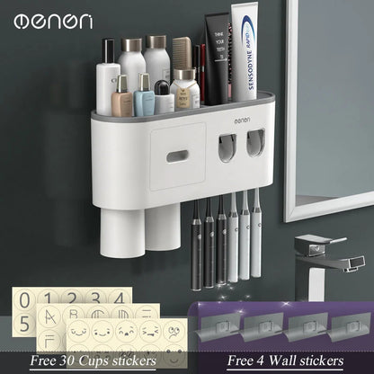 Magnetic Adsorption Inverted Toothbrush Holder/Wall /Automatic Toothpaste Squeezer, Storage Rack for  Bathroom Accessories