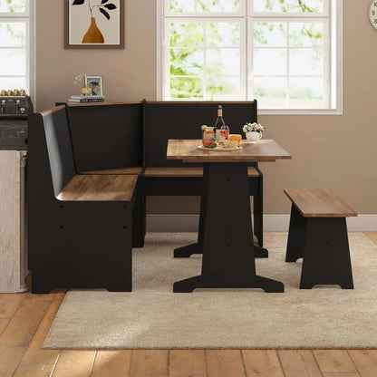 3 Piece Breakfast Nook,  Dining Set, L-Shaped Corner Bench with Hidden Storage, Space-Saving Kitchen Table Set for Small Spaces, Bla