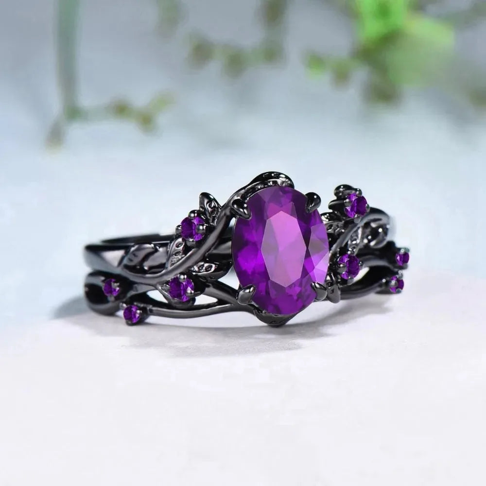 Charming Couple Rings.  Romantic Womens Purple Rhinestones CZ Rings Set.  Trendy Mens Stainless Steel Celtic Dragon Rings  for Weddings, Engagements and Occasions