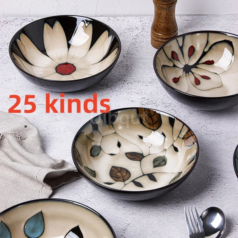 Japanese rural ceramic tableware Vine leaf soup bowl Lamian Noodles bowls Hot vegetable bowls Cover and pour rice bowl bowl set