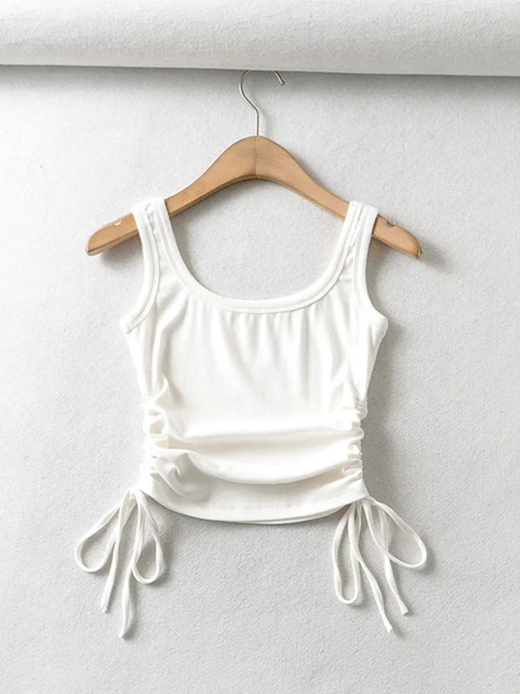 New Arrival Girls Casual Solid Colour, Two Side Drawstring , Vest Folds,  Shirring,  Tank/Camis