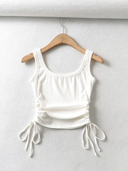 New Arrival Girls Casual Solid Colour, Two Side Drawstring , Vest Folds,  Shirring,  Tank/Camis