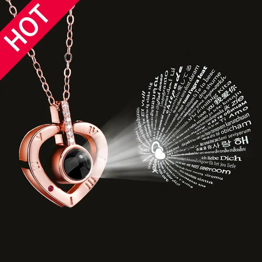 Love Heart Necklace  IN 100 Languages FOR  " I Love You".   Projection Pendant Jewelry For Mom Girlfriend Birthday Christmas Romantic Gifts