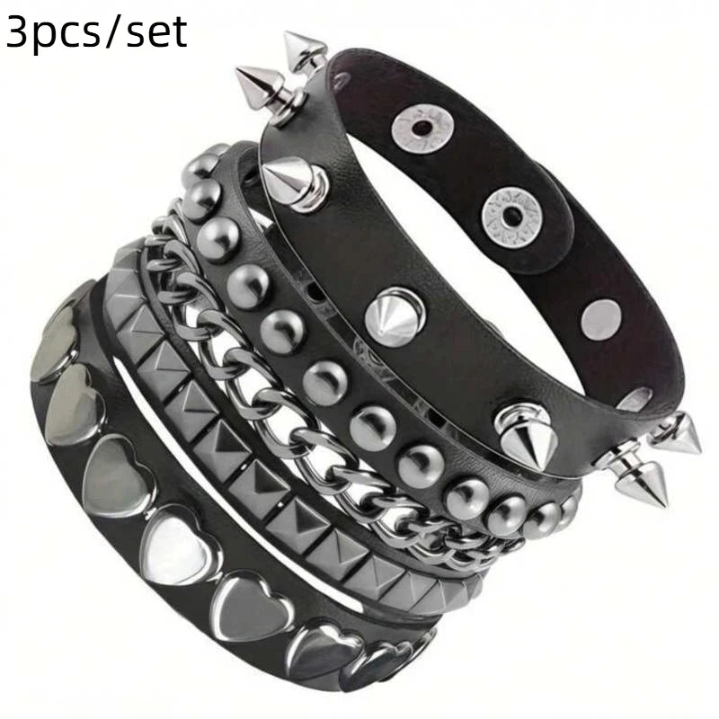 1 Set Bracelets For Men and  Women.   Spike,  Rivets, PU Leather Bracelet Bangles,  Jewelry Gift