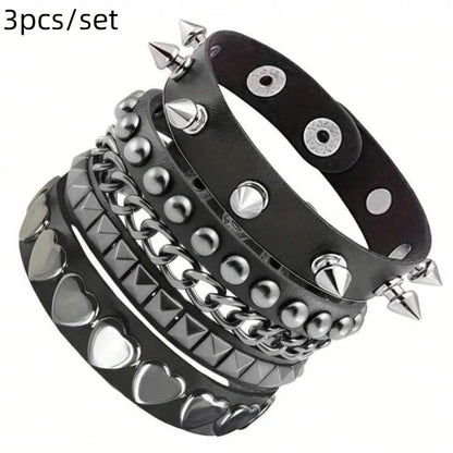 1 Set Bracelets For Men and  Women.   Spike,  Rivets, PU Leather Bracelet Bangles,  Jewelry Gift