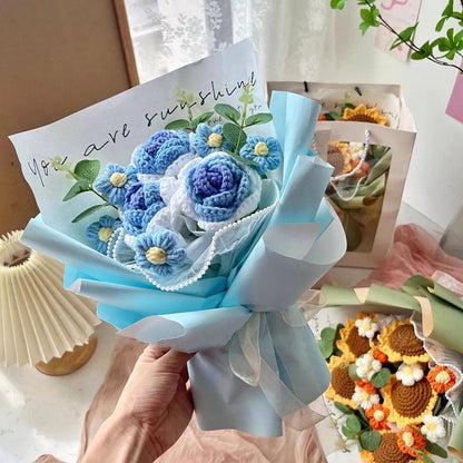 Crocheted Flower Bouquet,  Knitted Flowers, Artificial Flowers,  Graduation Bouquet Party Supplies MOTHERS DAY Gift Wedding Gifts