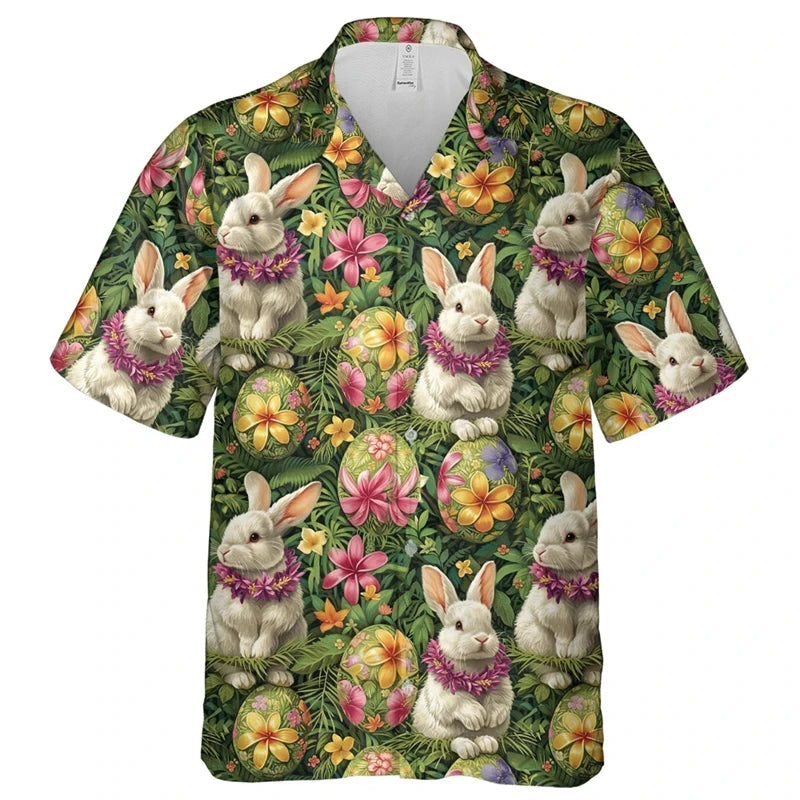 Happy Easter Day Graphic Beach Shirt,  Fashion Gifts,  Short Sleeve,  Cartoon Rabbit/ Egg