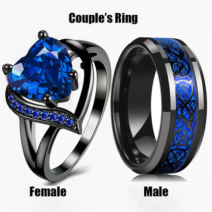 Fashion Couple Rings,  Romantic Womens Heart Rhinestone in color.and Zircon Ring.   Mens Stainless Steel Celtic Dragon Ring,  Wedding Jewelry or gifts