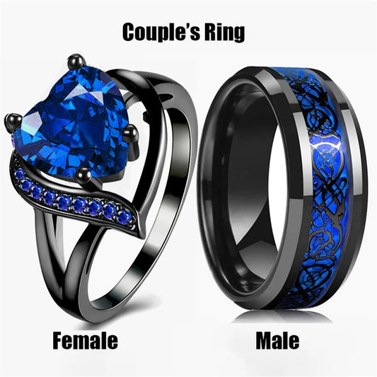 Fashion Couple Rings,  Romantic Womens Heart Rhinestone in color.and Zircon Ring.   Mens Stainless Steel Celtic Dragon Ring,  Wedding Jewelry or gifts