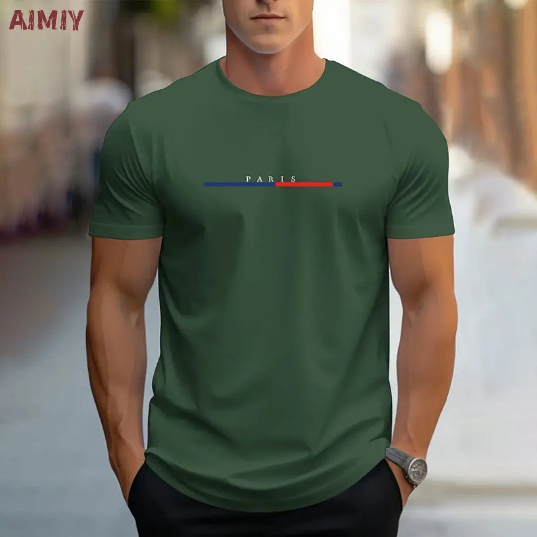 Summer Men's T-shirt Top,  Casual,  Loose Fit , Oversized T-shirt,  PARI Letter Pattern,  Printed Round Neck,  Short Sleeved Many Colors