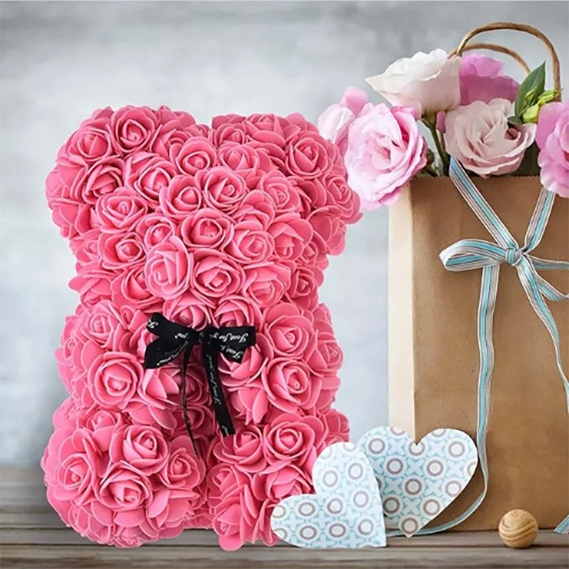25cm Artificial Teddy Rose Flower Bear with Box.   Romantic Valentines Day Gift for Girlfriend,  Teen , Women Anniversary or Wedding Party