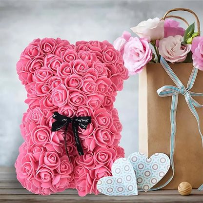 25cm Artificial Teddy Rose Flower Bear with Box.   Romantic Valentines Day Gift for Girlfriend,  Teen , Women Anniversary or Wedding Party