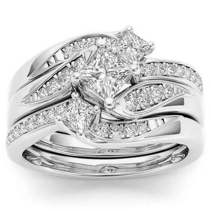 Charm Couple Rings. Romantic Women s Rhinestones CZ Rings Set  with  Trendy Mens  Stainless Steel Rings Wedding Band Jewelry For Lovers Gift