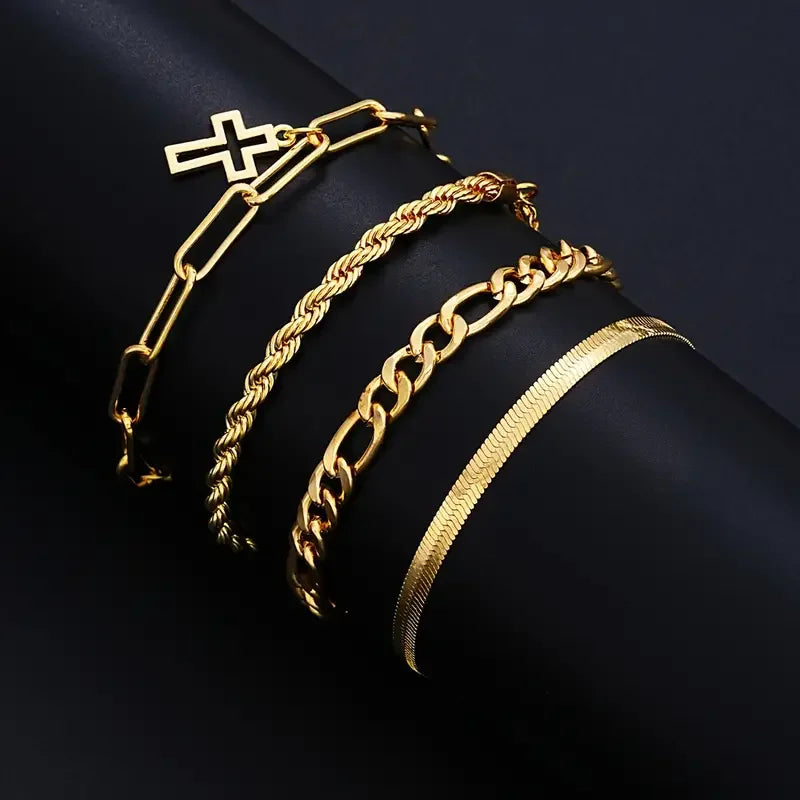 7-Piece Elegant Stainless Steel Minimalist Cross Pendant Jewelry Set for Men and  Women.  Chain Necklaces and   Bracelets .  Jewelry for Everyday Wear