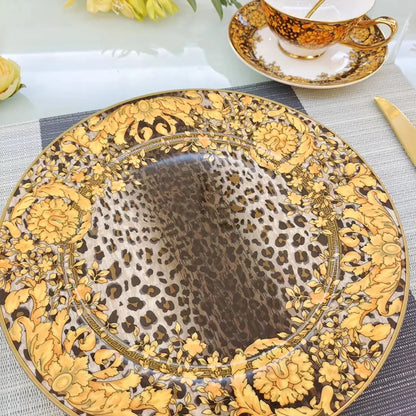 Golden Edge Luxury Tableware Set, Western Dinner Plate, Steak Flat Tray, Bone China Dinnerware Set, Coffee Cup, 10 ", 8" plates