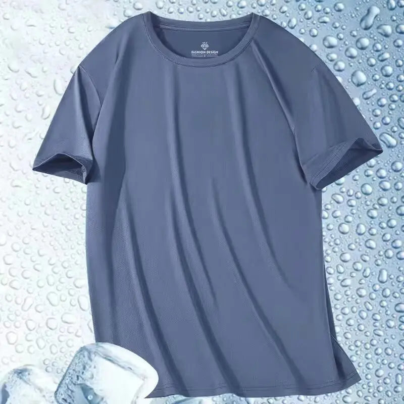 Summer Ice Silk Men T Shirt, Short Sleeve, Round Neck,  Breathable, Thin, Quick Drying Tees, Soft ,Elasticity, Some Color/sizes not Available, but most are available.  JUST check sizing charts, also.
