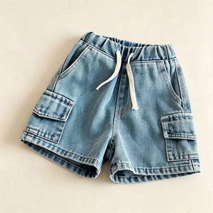 Kids Denim Cargo Shorts, 2-8Y,  Casual Summer Jeans /Bottoms  with Elastic Waistband.  Comfortable Childrens Outdoor Wea.