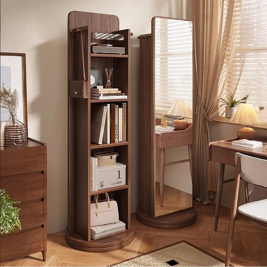 360° Rotating Full Length Floor Mirror with Storage Shelves,  Modern Standing Dressing Mirror for Living Room  or  Bedroom Furniture