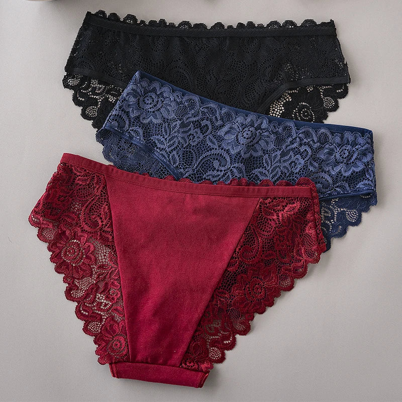 3PCS/Set  of . Luxury Floral Embroidery Lace Panties.  Womens  Briefs,  Sexy Lingerie,  Female Underwear,  Ladies Breathable Underwear