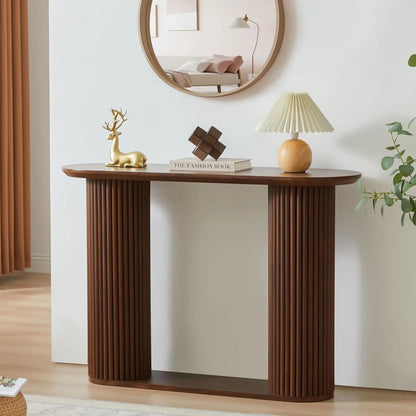 Fluted Oval Console Table with Storage Wood Legs Narrow Entry Hallway Living Room Customized