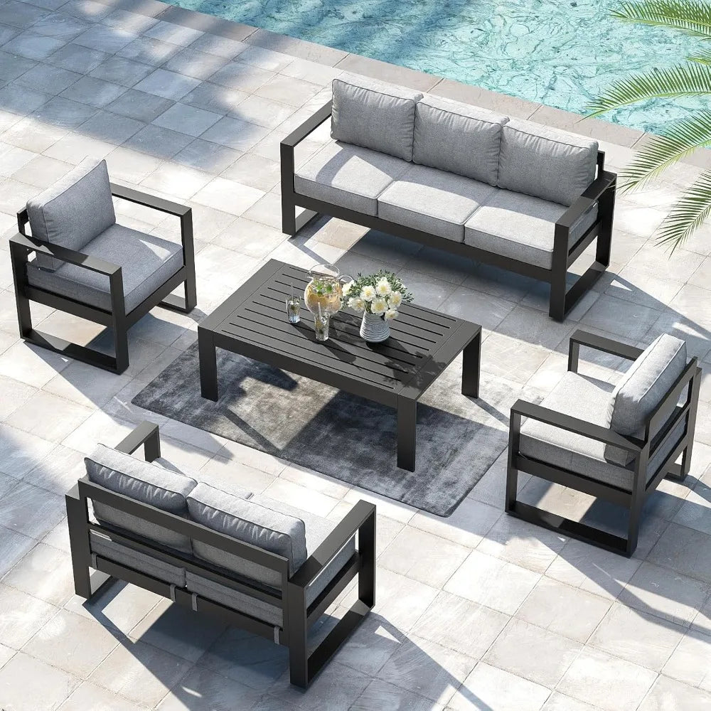 Outdoor Patio,  Aluminum Chair, Modern Armchair Set of 2 with Washable Thick Cushions