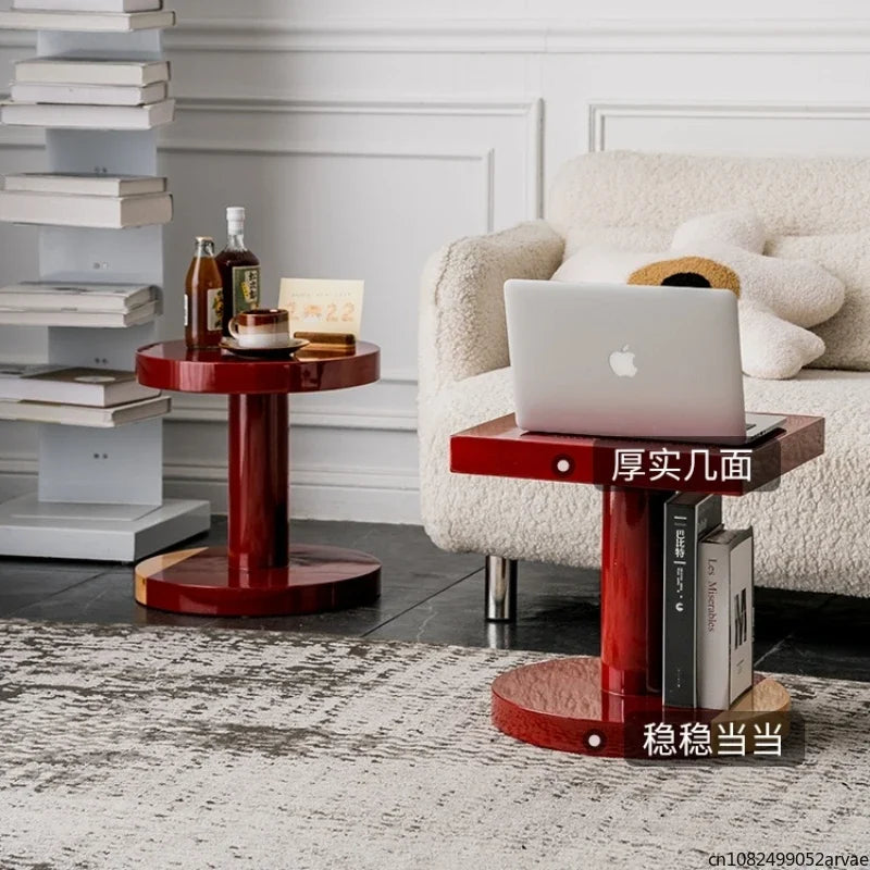 Creative Solid Wood Sofa Side Table, Red Coffee Table, Home Furniture