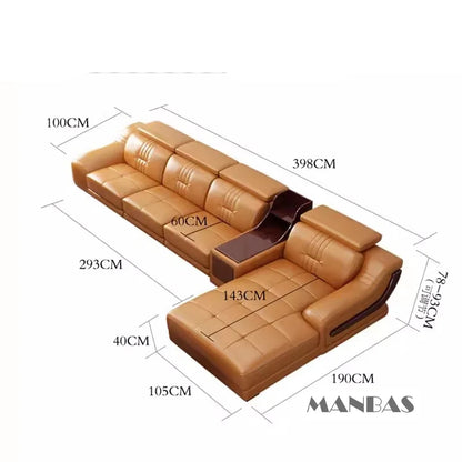 Premium Italian Genuine Leather Sofa Set.  Big Sectional Couch for Living Room,  With Adjustable Headrest