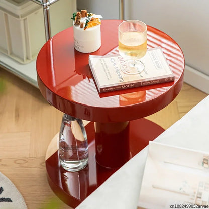 Creative Solid Wood Sofa Side Table, Red Coffee Table, Home Furniture