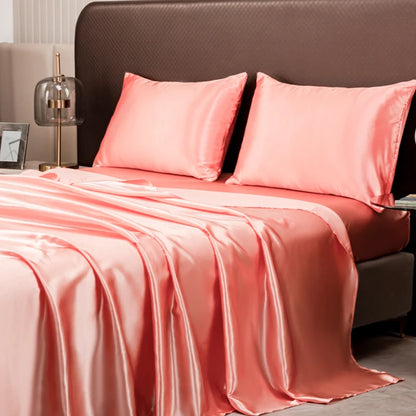 Solid Color Satin Sheets  and Pillowcase Set，Luxurious Bedding Ensemble with a Silky Sheen，Twin/Full/Queen/King Size
