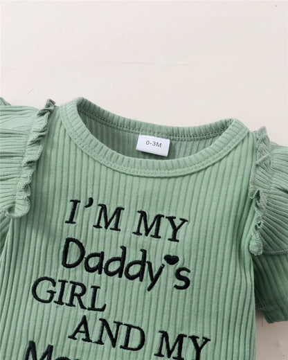 Newborn Baby Girl 3PCS Clotheing  Set with  Lettering.   Short Sleeved Romper+Flowers Pant+Bowknot,  Headband for weather.  Summer  Outfit